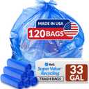 Reli. SuperValue 33 Gallon Recycling Bags (120 Count) Made in the USA - Blue Trash Bags, 30-33 Gallon | Recycling, Garbage | 33Gal with 30Gal - 35Gal Capacity