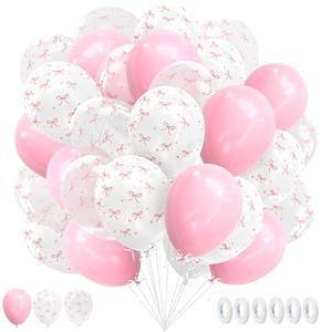 27 Pack 12 Inch Pink Latex Bow Balloons - Elegant Bachelorette Party Decorations for Birthdays, Weddings, Engagements and Coquette Themed Events