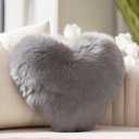 Grey Heart Pillow, Faux Fox Fur Heart Decorative Pillows, Heart Shaped Throw Pillow for Bed, Soft Fluffy Decorative Cushion for Chair Sofa Living Room - Plush Pillow Home Decor (Small)