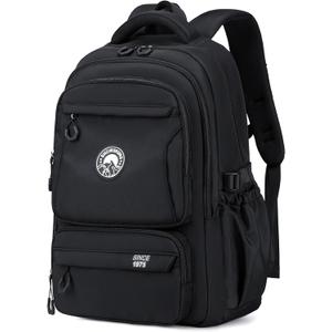 15.6" Laptop Backpack, Water-Resistant Travel Backpack with Luggage Strap, Durable School Bookbag for Teens & College Students (Black)