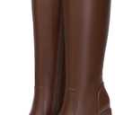 Athlefit Black Knee High Boots for Women Platform Tall Boots Fashion Square Toe Chunky Heeled Booties (9, Brown)