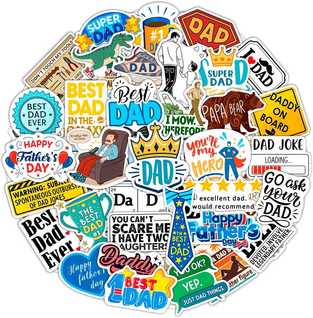 100Pcs Funny Dad Stickers for Water Bottle & Laptop - Funny Gifts for Dad - Fathers Day Stickers & Party Supplies - Gift for Women & Men
