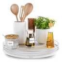 12" Lazy Susan Turntable Organizer for Table Top, Round Wooden Lazy Susan for Cabinet Kitchen Decor Centerpieces Coffee Table, Storage Condiments Spices, Bathroom Vanity Tray for Soap, White