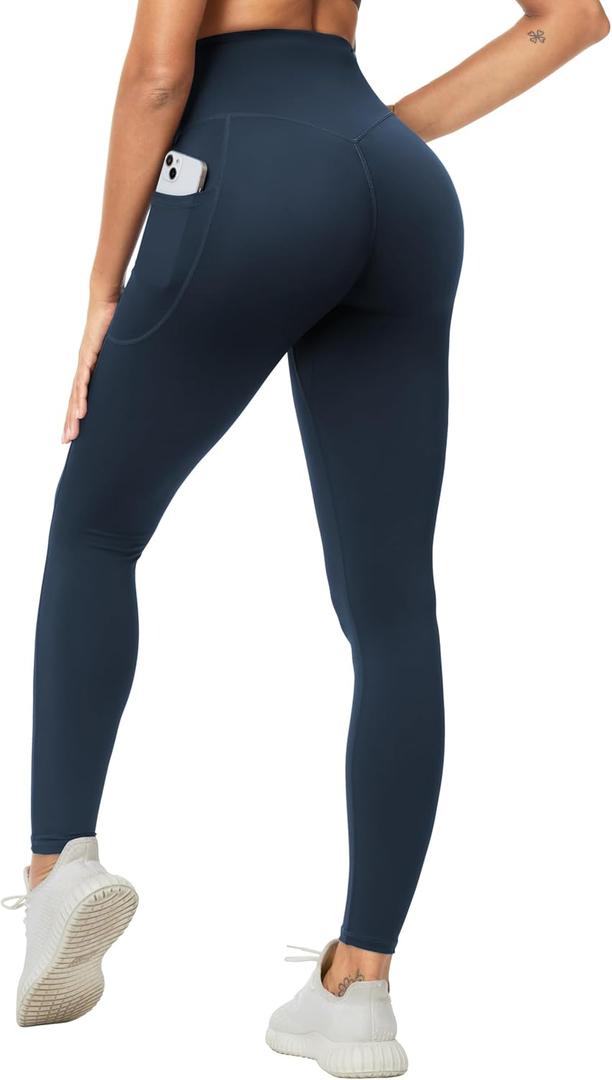 THE GYM PEOPLE Women's Scrunch Butt Lifting Yoga Pants High Waisted Stretch Athletic Workout Leggings with Pockets Navy Blue, Size S