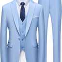 WULFUL Mens Slim Fit Suit One Button 3-Piece Blazer Dress Business Wedding Party Jacket Vest & Pant M