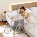 Baby Bassinet, 3 in 1 Bassinets Bedside Sleeper with Waterproof Sheets, Breathable Mesh, 6 Adjustable Height Bedside Bassinet for Baby with Wheels, Storage Basket, Gray | Sturdy and safe, Breathable material, Easy to move, with a crib sheet, soft mattress, bedside sleeper