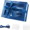 PACKQUEEN Blue Gift Box with Window, 9x6.5x3.8 Inches, Clear Gift Box for Present Contains Ribbon, Card, Groomsman Proposal Boxes with Magnetic Lid (Glossy Blue)