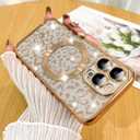 Fiyart Designed for iPhone 13 Pro Case,Compatible with MagSafe Cheetah Print Plating Camera Protection Magnetic Clear Glitter Leopard Print Shockproof Phone Bumper for Women Girls 6.1"-Gold