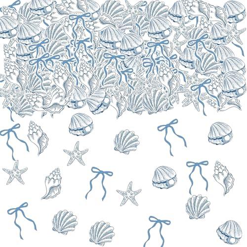Seashell Confetti,100PCS Blue Bow Starfish and Seashell Confetti Beach Sea Theme Party Table Decorations for Summer Birthday Baby Shower Wedding Bachelorette Decorations Supplies