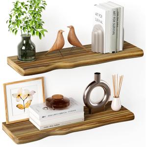 Organic Wavy Edge Floating Shelves,Hidden Brackets,2 Pack 24 in