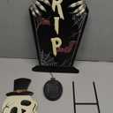 Joliyoou Halloween Yard Stake, 26.4" Solar Lighted Metal Tombstone with Glow in The Dark Ghosts, 18 LED Purple Lights Spooky Yard Sign for Outdoor Front Door Yard Lawn Garden Decorations