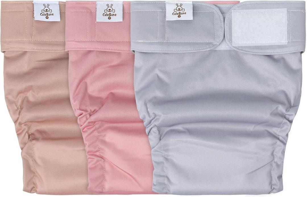 CuteBone Washable Dog Diapers Female No Tail Hole 3 Pack Reusable Doggie Period Training Pants for Docked-Tail Frenchie French Bulldog Boston Terrier Without Tail WWD07M