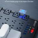 10Ft Power Strip Surge Protector, SUPERDANNY Charging Station 22 Outlets with 45W Type-C Fast Charging USB Ports, 4 USB-A, 2 USB-C, 2100J, 15A/1875W, Flat Plug Extension Cord for Home Office Black