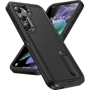 for Samsung Galaxy S23 Plus Case with Kickstand Case 3-Layer Military Grade Protective Case Cover Silicone Rugged Shockproof for Galaxy S23 Plus S23+ Phone Case (Black+Black)
