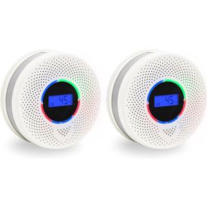 10-Year Battery Smoke and Carbon Monoxide Detector, 2-in-1 Smoke CO Alarm with Digital Display, Reliable Fire and CO Alarm for Home, Bedroom, Kitchen (2 Pack)