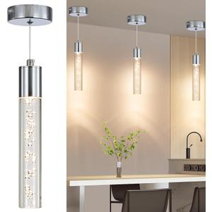 Modern LED Pendant Light, Chrome Bubble Hanging Ceiling Lighting Fixture, 3 Color 2700K/4500K/6500K, Small Kitchen Island Chandelier Over Table for Dining Room, Living Room, Entrance, Bar, Cafe (1 Pack)