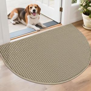 BEQHAUSE Dirt Trapper Door Mat 17" x 30" Half Circle Non-Slip Washable Doormats Entrance Rugs Absorbent Welcome Low Profile Floor Mats for Front Back Door and Entryway, Light Beige