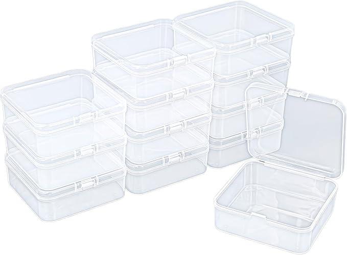 Goodma Square Empty Mini Clear Plastic Organizer Storage Box Containers with Hinged Lids for Small Items and Other Craft Projects