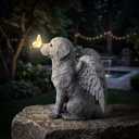 RattanView Large Dog Memorial Gift Angel Statue Garden Solar Outside Light Decor with Butterfly Resin Stone Pet Sympathy Gift for Loss of Dog Figurine Outdoor Decoration Patio Yard Lawn, 10"x9.5"x4"