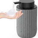 Ceramic Foaming Hand Soap Dispenser12 oz Bathroom Soap Dispensers Lotion Dispenser for Kitchen, Refillable Matte Streaks Soap Dispenser with Large Pump (Gray)
