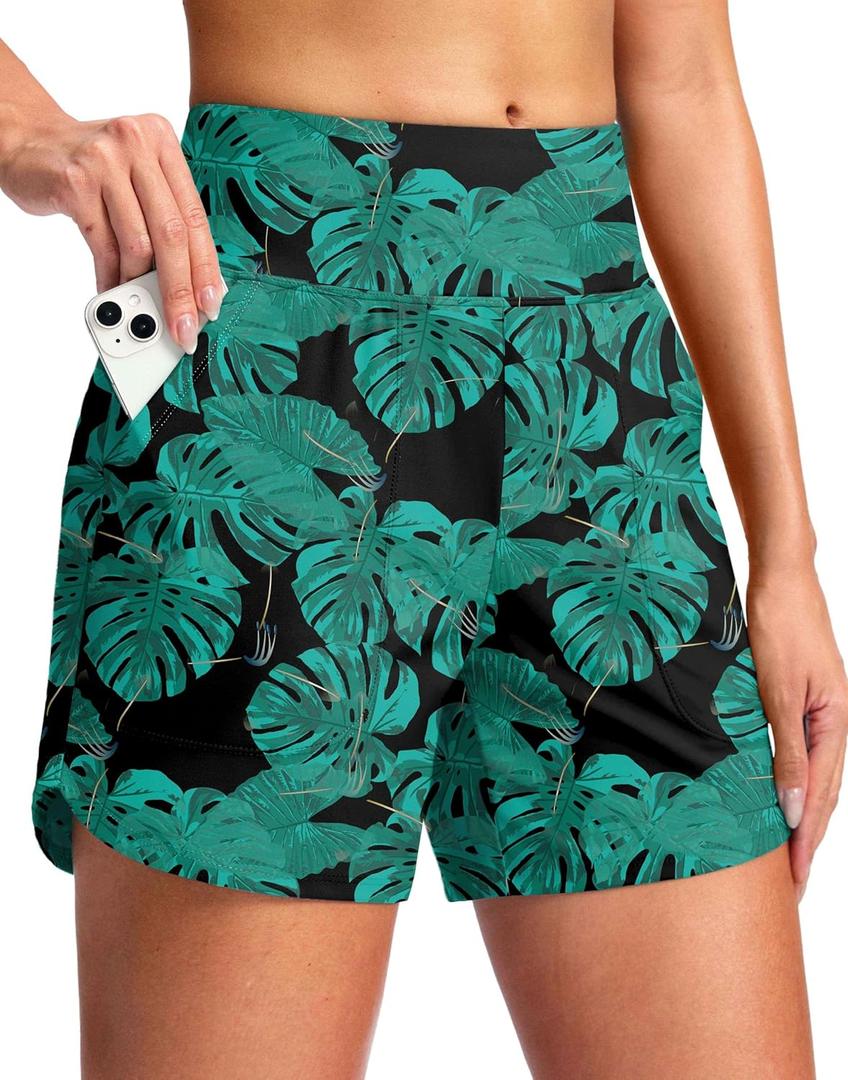 G Gradual Women's 5" Swim Board Shorts Quick Dry High Waisted Beach Shorts for Women Swimsuit Bottoms with Liner Pockets Large