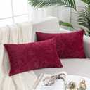 Lumbar Decorative Throw Pillow Covers 12"x20" Inch Set of 2, Super Soft Chenille Rectangle Pillowcase for Living Room Bedroom Sofa Couch Cushion Pillow Cover Burgundy Red 30x50cm (ONLY COVERS)