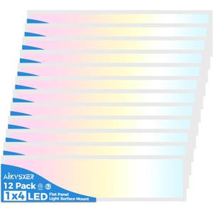 AIKVSXER 12PACK 1x4 LED Flat Panel Light Surface Mount LED Ceiling Light, 5500LM 50W TRIAC 10-100% Dimmable, 3000/4000/5000K AC120V Kitchen Lights Ceiling Flush Mount for Garage/Basement/Laundry (White)