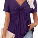 ONLYSHE Womens V Neck Shirts Short Sleeve Tops Front Knotted T Shirt Casual Solid&Floral Tunic Summer Henley Tees Blouse (S)