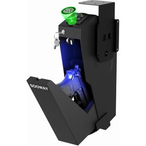 Gun Safe, Mounted Biometric Pistol Safe Drop Down Gun Lock Box for Handgun with 3 Ways Quick Access Bedside Pistol Case for Nightstand, Desk, Wall, Dresser