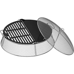 onlyfire Stainless Steel Mesh Cover & Cast Iron Grill Griddle Combo for Solo Stove 19.5 inch Fire Pit - Dual Cooking Surface with Handles for Ember Protection and Outdoor BBQ