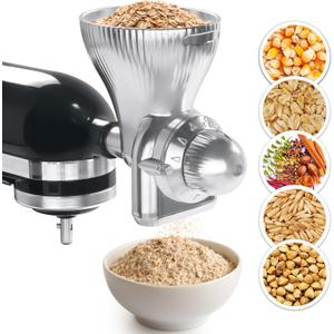 GLINK All Metal Grain Mill Attachment for KitchenAid Stand Mixer,12 Levels Flour Grinder Accessories, Grain Mill Attachment Fit for Grinding Wheat, Corn, Oats, Buckwheat, Millet and Other Cereals (Basic)