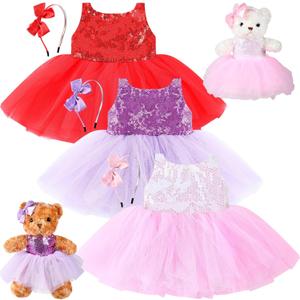 6 Pcs Bear Clothes with Bow Headbands Fit 12-16 Inch Dolls Stuffed Animals Bear Dress Tutu Skirt Accessories Make Your Own Stuffed Animals(Vibrant,Tutu)