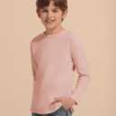 Haloumoning Boys Long Sleeve Shirts Kids Crewneck T-Shirts Casual Split Hem Fall Tops Tees 5-14 Years Pink