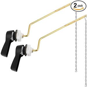 Hibbent 2 Pack Universal Side Mount Toilet Handle Angle-Mount Adjustable Tank Flush Lever Replacement Handle with 2 Pieces Stainless Steel Flapper Chains for Most Side Mount Toilets-Matte Black