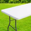 homing Rectangle Table Cloth Cover, Waterproof Polyester Elastic Fitted Tablecloth, Fits for 8 Foot Folding Tables, Washable Table Protector for Picnic, Camping, Outdoor (White, 30" x 96")