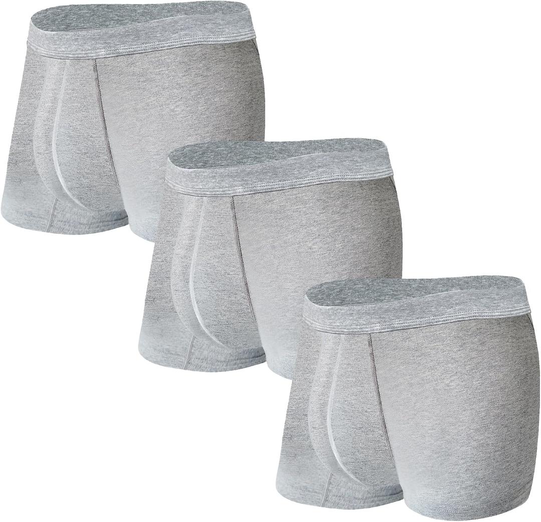 Washable Absorbency Urinary Incontinence Underwear for Men, Leak Proof Boxer Briefs for Bladder Leak Protection 3 Pack (Large, Gray)