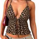 Women's Y2K Cute Summer Leopard Print Halter Top Sexy Tie Front Backless Ruffle Beach Crop Going Out Tops for Women Small