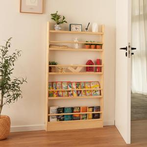 Baveke Kids Bookshelf, 5 Tier Shelves Behind The Door Book Shelf Storage, Children's Solid Wood Bookcase Space- Saving, Wall Mount Bookshelf for Bedroom, Living Room, OfficeFSC-Certified Wood