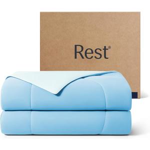 REST Evercool Cooling Comforter, Full/Queen, Blanket for Hot Sleepers, All Season Bedding to Keep Cool for Night Sweats, Breathable Lightweight Blanket, 90"x90" Inches, Aqua Blue (Full / Queen (90"x90"))