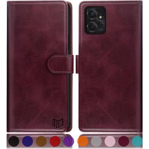 SUANPOT for Motorola（Moto G Power 2023） Wallet case 【RFID Blocking】 Credit Card Holder, Flip Folio Book PU Leather Phone case Shockproof Cover for Women Men Power2023 Wine Red