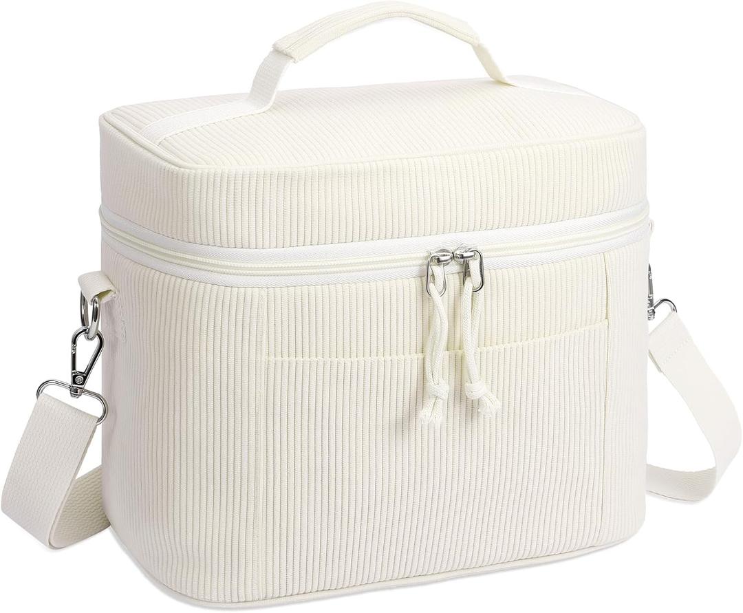 HowFly Lunch Bag Women Lunch Box for Women Cute Corduroy Insulated Lunch Bag Adult Large Cooler Lunch Tote Bags for Work Picnic Beach, Beige