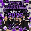 Graduation Decorations Class of 2026,Purple Graduation Decorations 2026- Congrats Grad Decorations Banner Hanging Swirls,Graduation Card Box,Paper Pompoms,Balloons,Porch Sign for College Grad Party