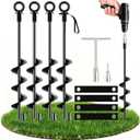 Ground Anchors Heavy Duty Tent Stakes 18 Inch Swing Set Anchors Kit Screw in Fully Welded Spiral Earth Anchors Trampoline Stakes High Wind Metal for Shed Tent Carports Securing Animals Camping 4Pcs