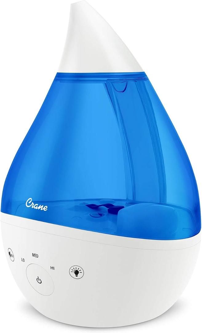 Crane 4-in-1 Drop 2.0 Ultrasonic Cool Mist Humidifier with Sound Machine, Night Light, Aroma Tray, 1 Gallon Top Fill, Blue & White