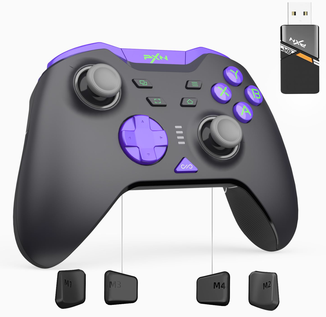 PXN P5 8K Wireless Gaming Controller, Capacitive Joystick, 2.4G PC Controller, Hall Triggers, Dual Vibrators, APP, 4Macro, 3Mode(2.4G/BT/SW), for PC,Switch,Android,iOS