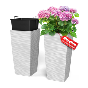 Mueller M-Resin Heavy Duty Tall Planters for Outdoor Plants, Indoor Grande Plant Pots, Boxes, Trees, Flower Pots, 2-Piece Set, 24, Modern Design, Built-in Drainage, Front Porch Decor, Dark Gray (24 x 11.5", Dark Grey)