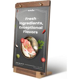 1PK Acrylic Sign Holder 8.5 x 11 with Walnut Wood Base, Clear Plastic Commercial Display Stand for Menu, Poster, Flyer, Table Paper Frame for Restaurant, Office, Store, Bar, Wedding