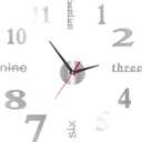 DIY Wall Clock Silent Frameless Wall Clocks Battery Operated 15.7 Inch Silver Acrylic Wall Clock Sticker Modern Wall Clocks for Living Room Kitchen Bedroom Office (S)