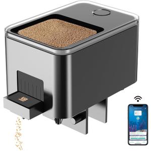 WiFi Automatic Fish Feeder for Aquarium, Food Dispenser for Fish Tank with App Control, Rechargeable Battery and USB Powered, Suitable for Small Tank Pelleted Food, Black