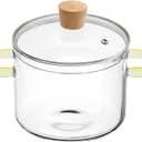 Transparent Glass Clear Heat Resistant Cooking Pot with Lid Soup Porridge Pot Glass Cookware Soup Bowl for Kitchen (Yellow Handle)